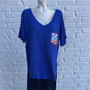 Womens Size 2x E Luna Vibrant‎ Blue Patriotic Tunic (note Damage)